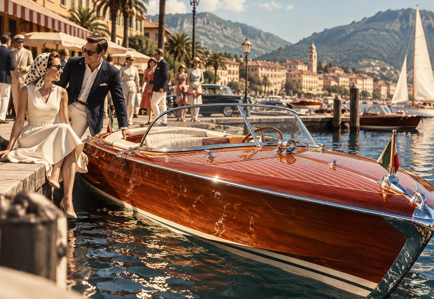Italienisches Luxus-Holzboot im Hafen als Inspiration für Nautic 1956
